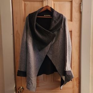 Chiaramente Made in Italy Wool Cardigan Sweater Wrap Shall Jacket Gray Large